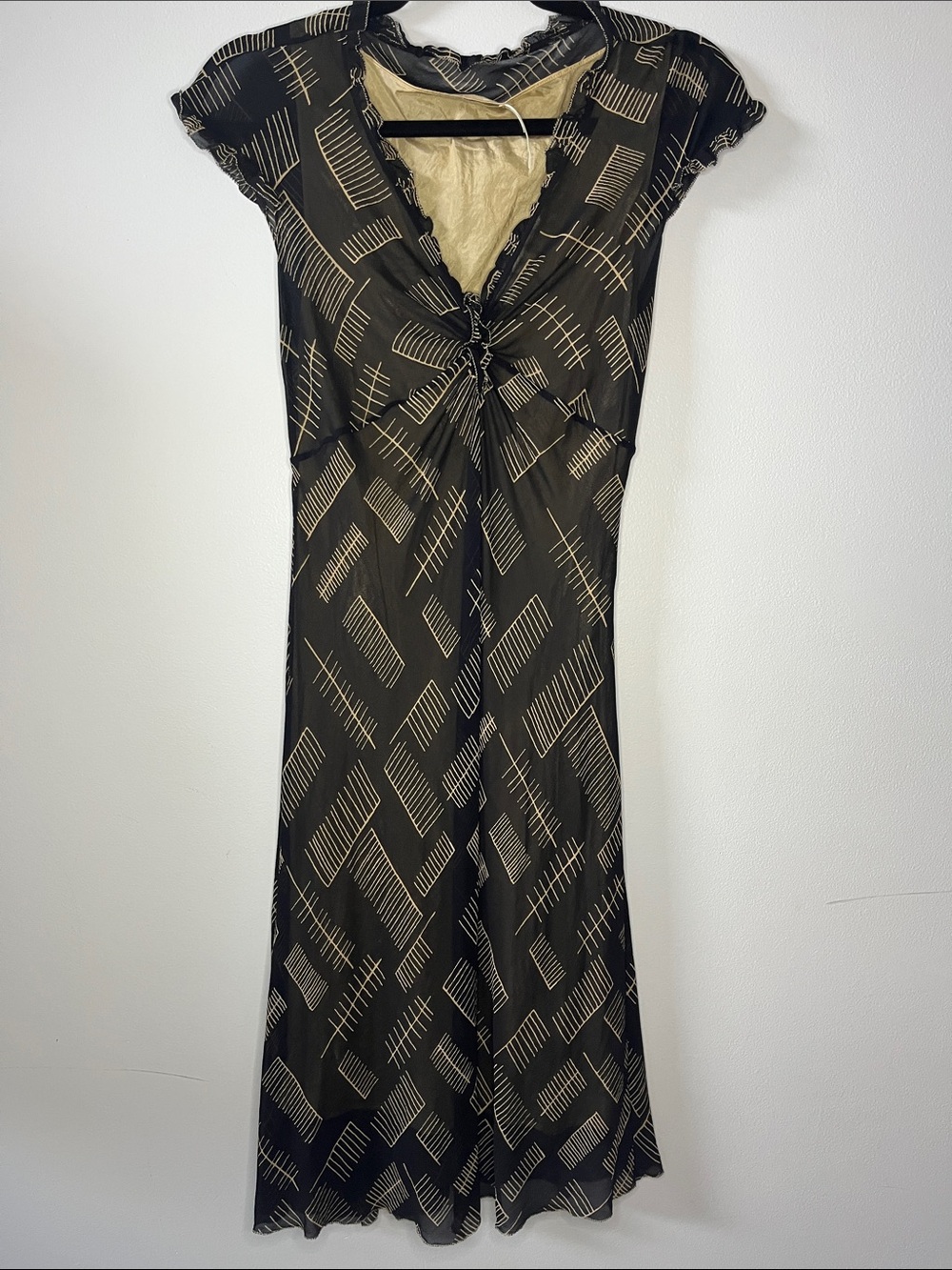 Max studio pure 100% silk dress black abstract printed vneck Y2K modest office